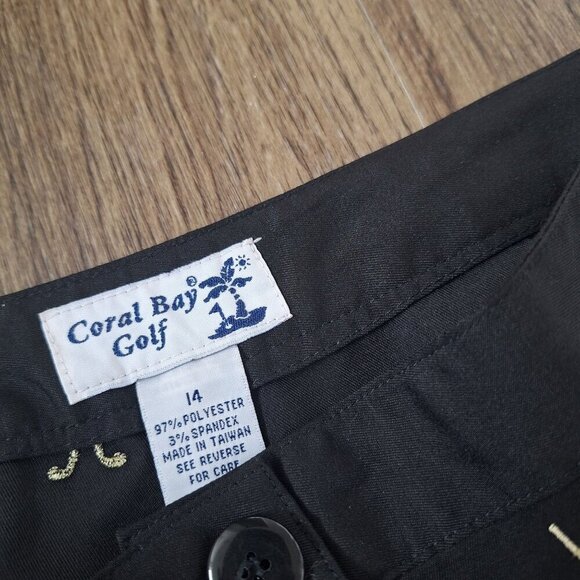 💙 Coral Bay Golf Lightweight Gold Print Pockets Bermuda Shorts Size 14 - Picture 4 of 8